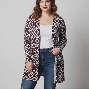 LuLaRoe Caroline Cardigan  XL Wine-Burgundy Geometric Pattern NWT